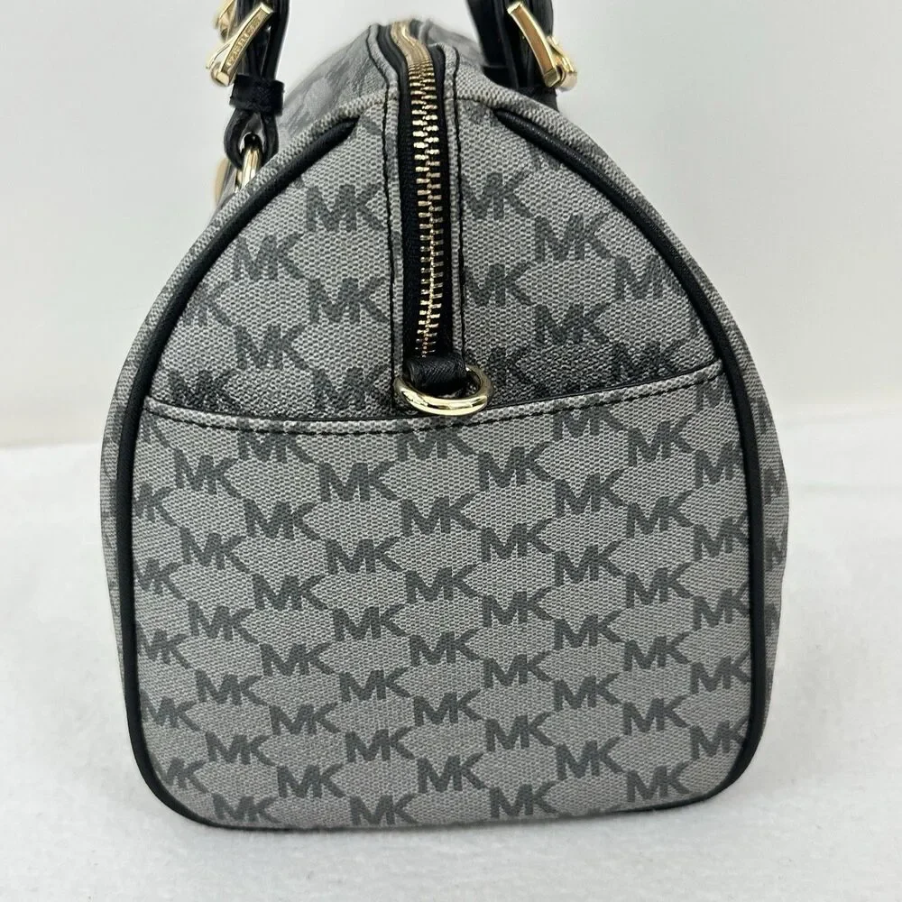 Michael Kors Grayson Large Satchel MK Signature Gray Black with Gold Hardware